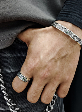 太阳花手镯纯银印第安岩石纹复古