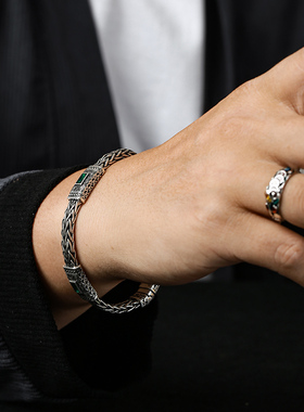 编织藤纹龙骨纯银手链复古高级感