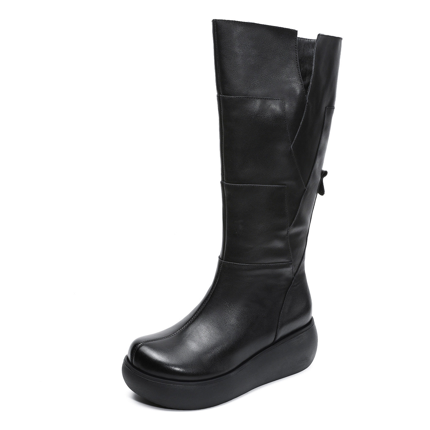 小个子坡跟厚底高筒骑士靴女2025新款冬季真皮松糕及膝加绒长筒靴,淘宝优惠券,粉丝福利购,淘宝优惠卷