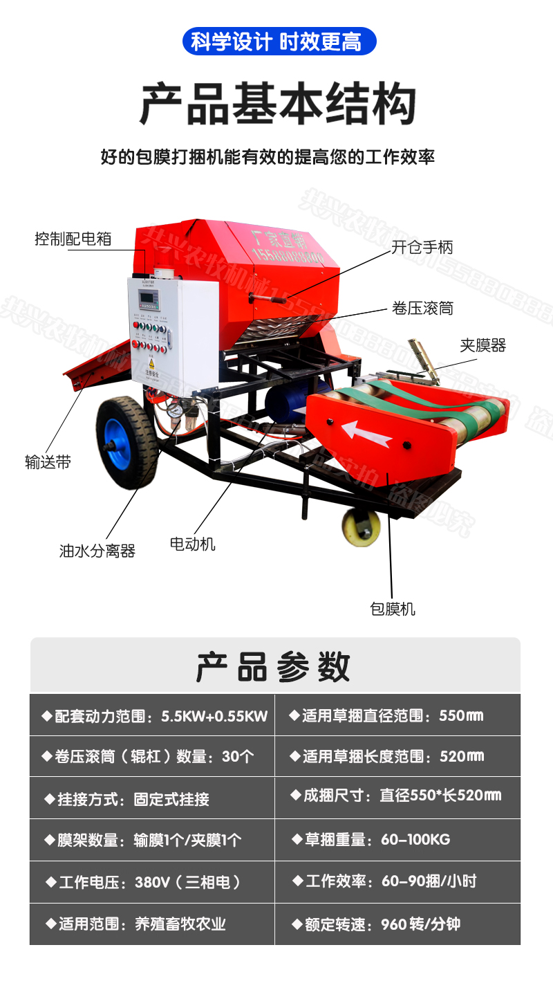 全自动打捆包膜一体机青贮饲料打包机青储秸秆干湿两用液压裹包机 - 图2