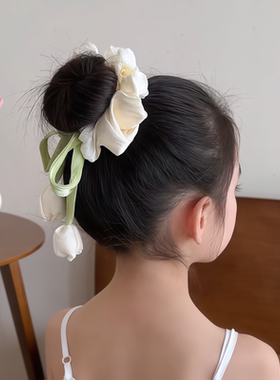 粉色郁金香蝴蝶结大肠发圈女童