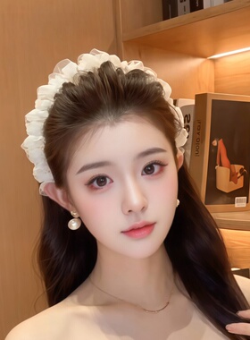 黑色高颅顶蕾丝发箍女春夏新款褶皱薄纱发箍小香风气质头箍头箍