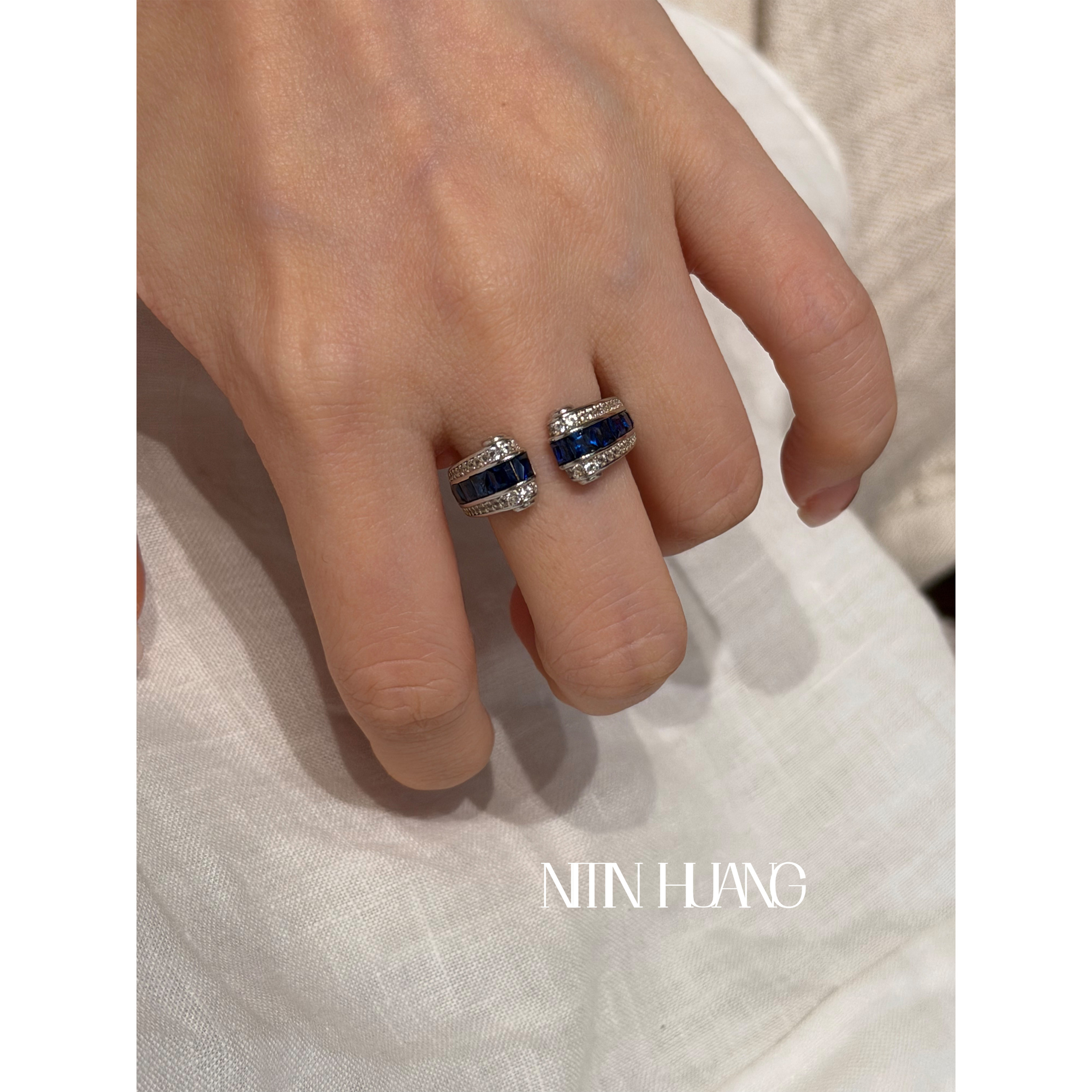 Cultured Blue Sapphire High Fashion Ring