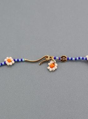 RA白色雏菊蓝色管珠米珠项链彩色可爱少女颈链