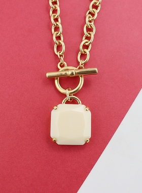 RLL欧美复古做旧白色几何图形吊坠金色项链时尚百搭个性项链