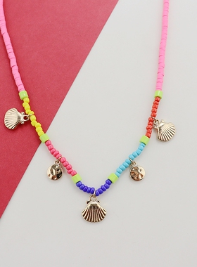 RA欧美彩色米珠项链时尚百搭个性锁骨链ins