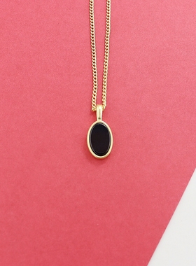 小M欧美新款金色黑色石头吊坠ins风法式复古项链