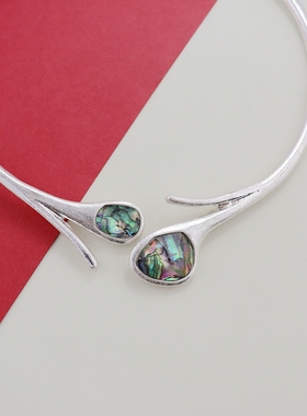 R欧美复古做旧鲍贝银色弹簧项圈项链时尚百搭个性项圈