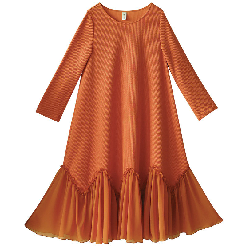 【松弛感】文艺圆领针织连衣裙春秋女2025洋气减龄拼接荷叶边长裙,淘宝优惠券,粉丝福利购,淘宝优惠卷