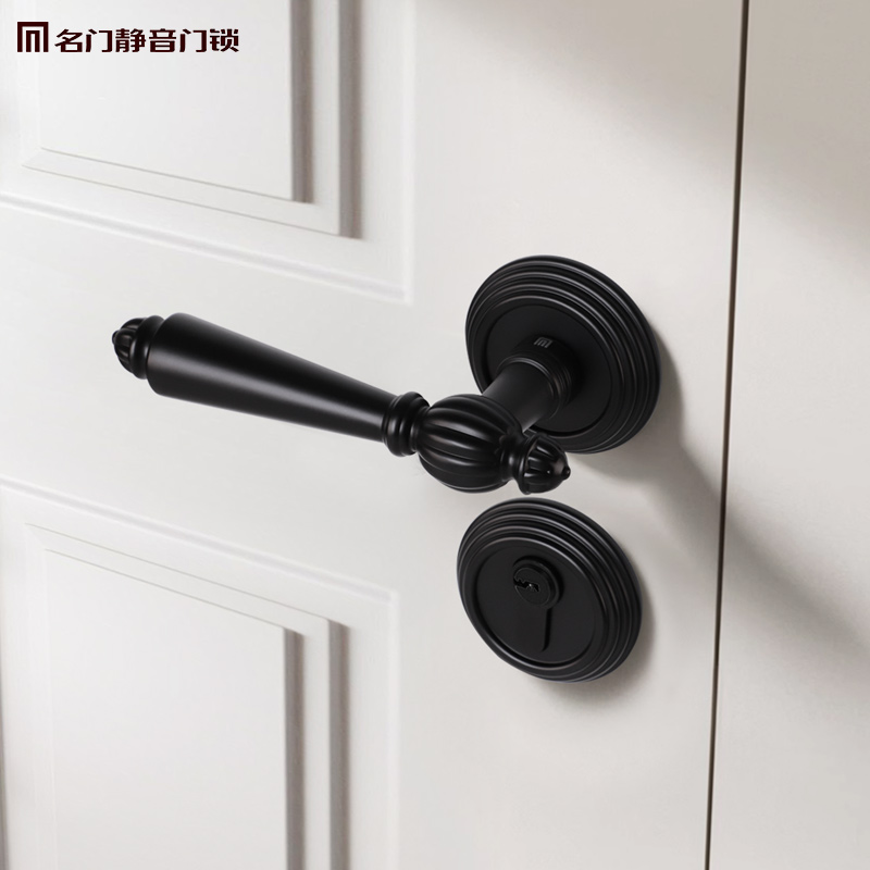 名门静音卧室门锁轻奢房间内门锁金色铝框门木门分体法式门把手 - 图1