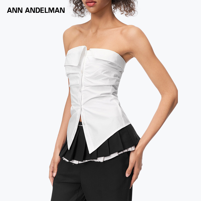 【痞幼同款】ANN ANDELMAN白抹胸背心一字肩上衣开衫解构衬衫外穿,淘宝优惠券,粉丝福利购,淘宝优惠卷