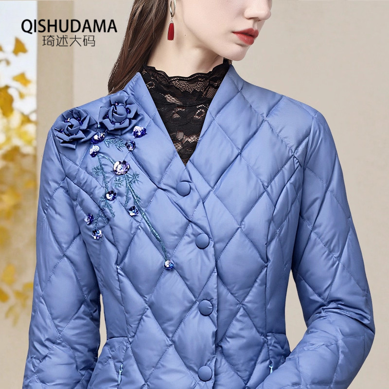刺绣钉珠菱格90白鸭绒羽绒服女气质轻薄短款羽绒衣外套保暖2025冬,淘宝优惠券,粉丝福利购,淘宝优惠卷