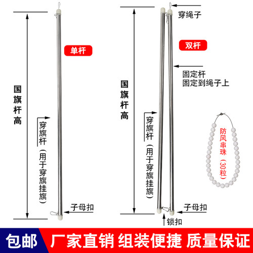 国旗升旗杆挂旗杆旗帜挂杆套杆穿旗杆红旗国旗升降杆旗帜杆单双杆 - 图1
