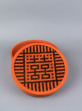 手工圆形复古家用中式带盖收纳盒