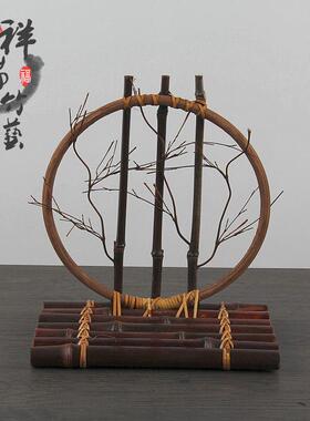 手工竹编复古月圆日本包邮花篮