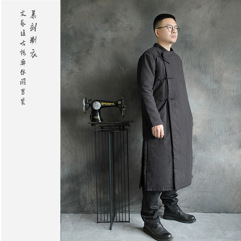 秋冬男士新款中式复古棉麻斜襟唐装棉衣青年潮流中长款纯色棉袍,淘宝优惠券,粉丝福利购,淘宝优惠卷