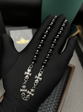 鸢尾花串珠项链BlackCool系列小众设计感黑玛瑙锁骨链