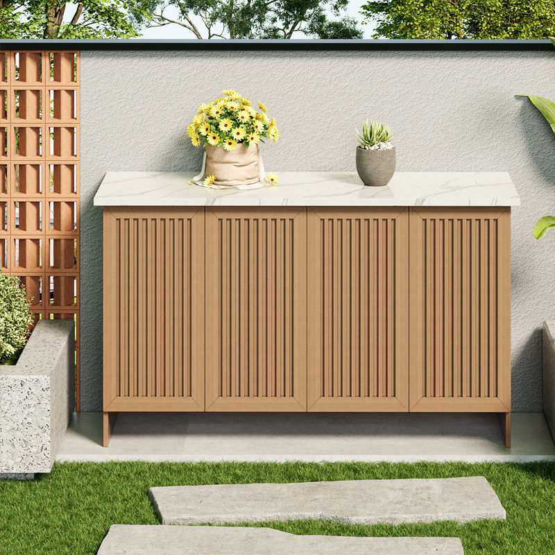 户外全铝合金储物柜防水防晒石纹格栅柜庭院花园收纳工具柜操作台,淘宝优惠券,粉丝福利购,淘宝优惠卷