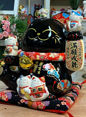 金石工坊12寸黑色招财猫创意摆件