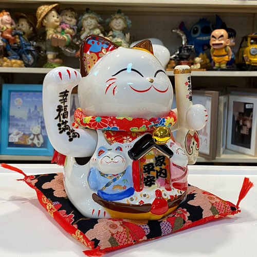 金石工坊家内平安电动招手右手摇招财猫陶瓷摆件新房乔迁大吉礼品 - 图0