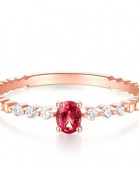 18K玫瑰金鸽血红宝石女戒大福款时尚轻奢ins风钻石戒指