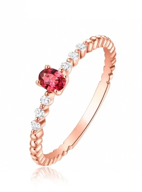 大福18K玫瑰金鸽血红宝石女戒茜茜公主镶嵌钻石戒指