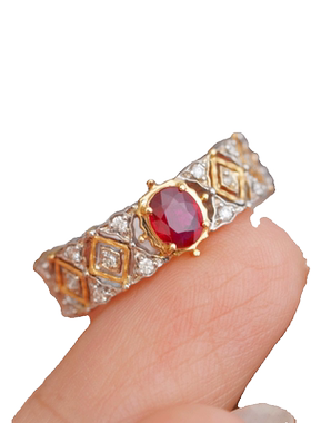 大福18K金红宝石戒指布契%和拉媞ins风格时尚大气好看百搭