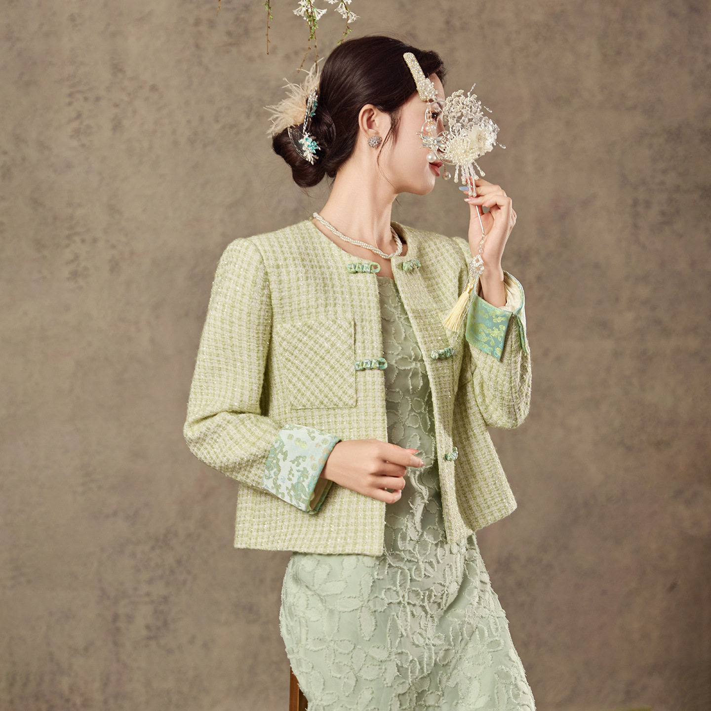 新中式国风套装2025秋季改良轻奢名媛风高级盘扣外套吊带裙 N7058,淘宝优惠券,粉丝福利购,淘宝优惠卷