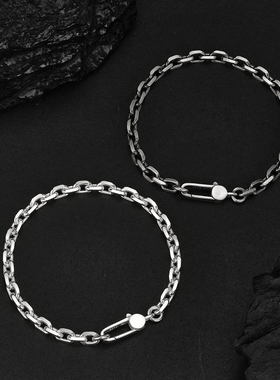 不拘92纯银4.8mm太角链男士手链简约百搭潮手饰扣子挂挂件