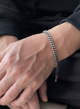 小众纯银古巴拼接回形针做旧手链