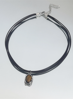 美拉德虎眼石多层项链男女小众轻奢ins嘻哈简约百搭欧美锁骨链男