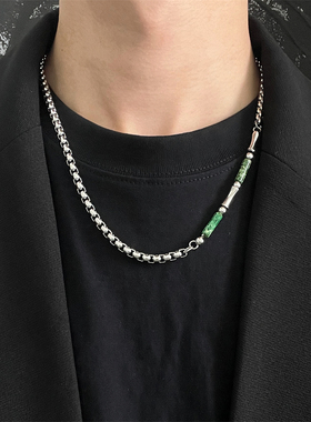 绿色竹节拼接钛钢手链潮ins嘻哈