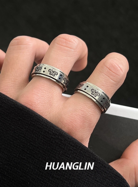 复古做旧蝴蝶戒指可转动减压