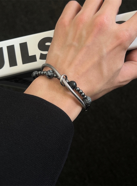 黑胆石缠绕串珠手链男女轻奢小众高级感情侣款手饰雪花石饰品潮品