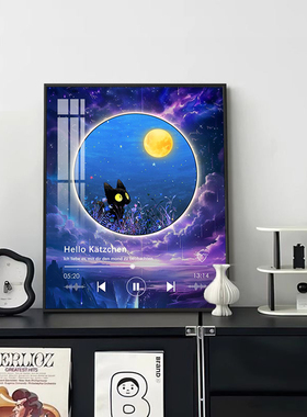 月球猫咪蓝牙音响发光立体装饰画
