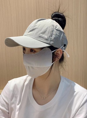 户外可扎马尾挂口罩半空顶帽运动鸭舌帽子女夏季女士帽遮阳防晒帽
