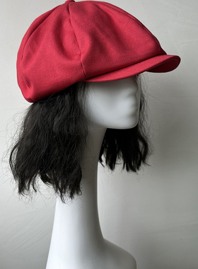 原创春夏男女日系报童帽出游显脸小画家帽红色薄款英伦复古风休闲