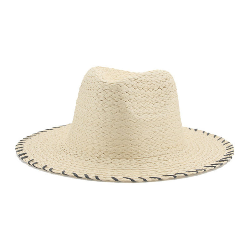 ins风草帽女夏季沙滩帽遮脸遮阳帽蝴蝶结太阳帽带防风绳Straw Hat-图2