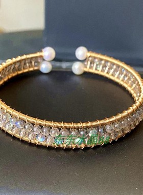 手镯原创款14k包金拉长石灰月光