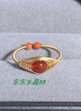 现货风包金绕线红玛瑙戒指