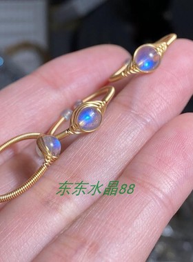 原创14k包金手工天然拉长石绕线