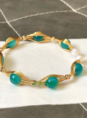 原创款14k包金绕线天河石手镯