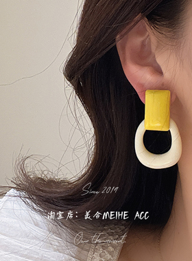 黄色心头好~夏天清新感黄色系配饰简约百搭花瓣耳钉女耳圈耳环