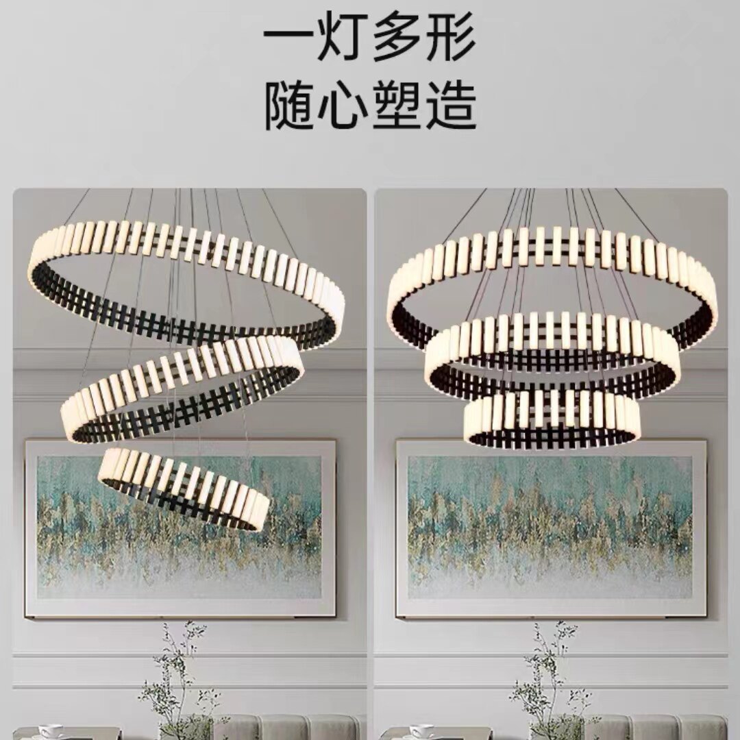 后现代轻奢设计师客厅吊灯北欧圆环餐厅吧台吊灯个性卧室钢琴吊灯_虎窝淘