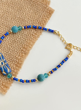 复古天然石米珠手链女