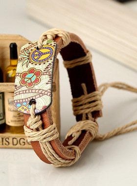 麻绳编织牛皮手链复古风