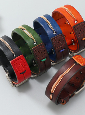 男士做旧朋克复古皮手链