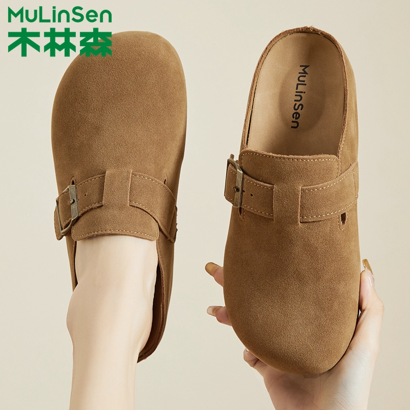 木林森正品女鞋2025夏季新款复古休闲软底勃肯鞋女外穿法式半拖鞋 - 图2