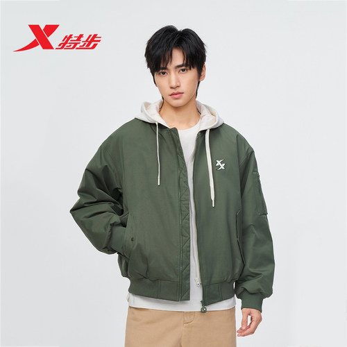 特步男子运动棉衣连帽秋冬季范丞丞同款假两件棉服防泼水防风外套 - 图3