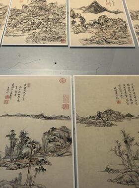清代王原祁彷古山q水12开高清国画复制微喷装饰画